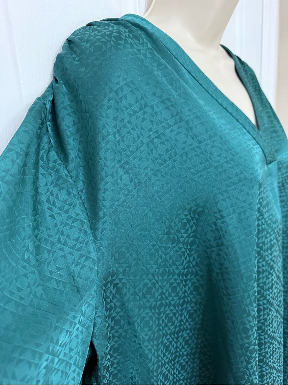 Vince Camuto 2X Emerald Green Jacquard High Low Blouse Balloon Sleeve - Picture 6 of 14
